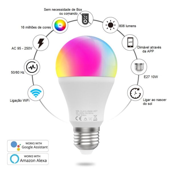 Lâmpada Wi-Fi RGB+WW 10W E27 - Image 3