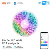 Fita 5m LED Wi-Fi RGB inteligente com micro para criar ritmo de músicas