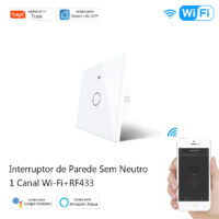 Interruptor WIFI + RF433 de Parede Touch Vidro 1 canal Sem NEUTRO