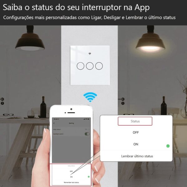 Interruptor WIFI + RF433 de Parede Touch Vidro 1 canal Sem NEUTRO - Image 2
