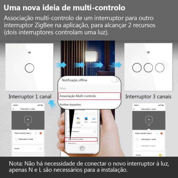 Interruptor WIFI + RF433 de Parede Touch Vidro 3 canais - Image 4