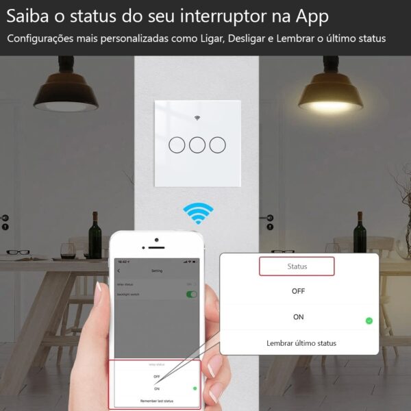 Interruptor WIFI + RF433 de Parede Touch Vidro 3 canais - Image 5