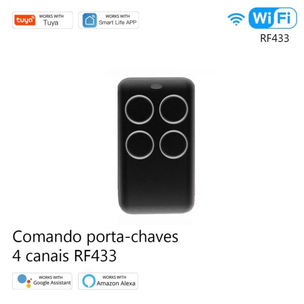 Comando porta-chaves de 4 canais RF 433MHz