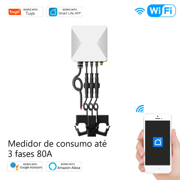 Medidor de consumo até 3 fases 80A