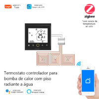Termostato controlador ZigBee para bomba de calor com piso radiante a água com sonda de temperatura ao solo Preto