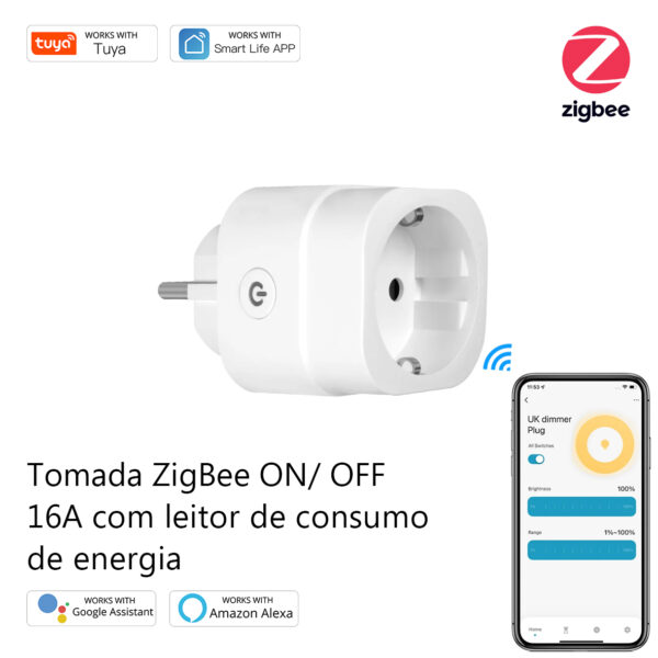 Tomada On/Off ZigBee 16A com leitor de consumo de energia