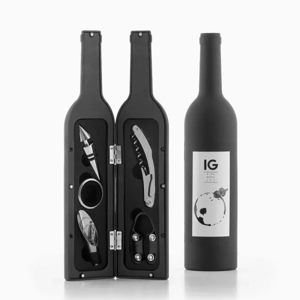 Kit de Acessórios para Vinho em Caixa Formato Garrafa – Innovagoods